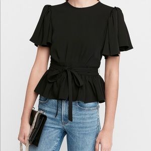 Express NWT belted peplum flutter sleeve, L